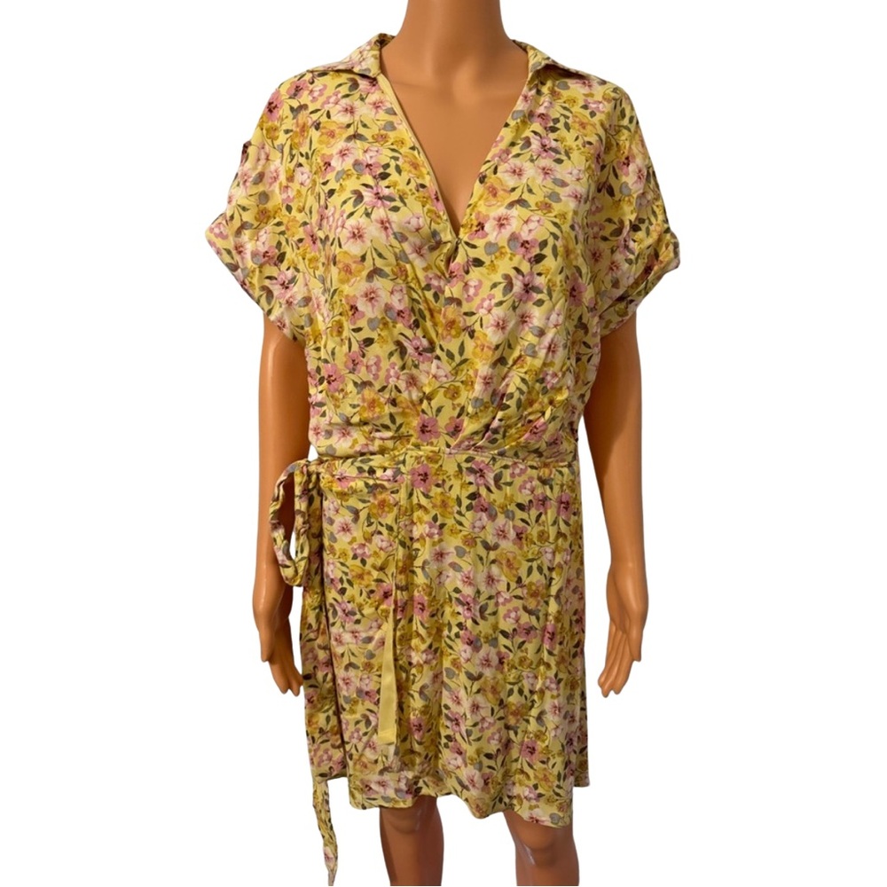 Gianni Bini Yellow Floral Wrap Dress